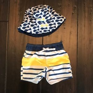 Baby Gap 3-6 months Swim trunks & Hat
